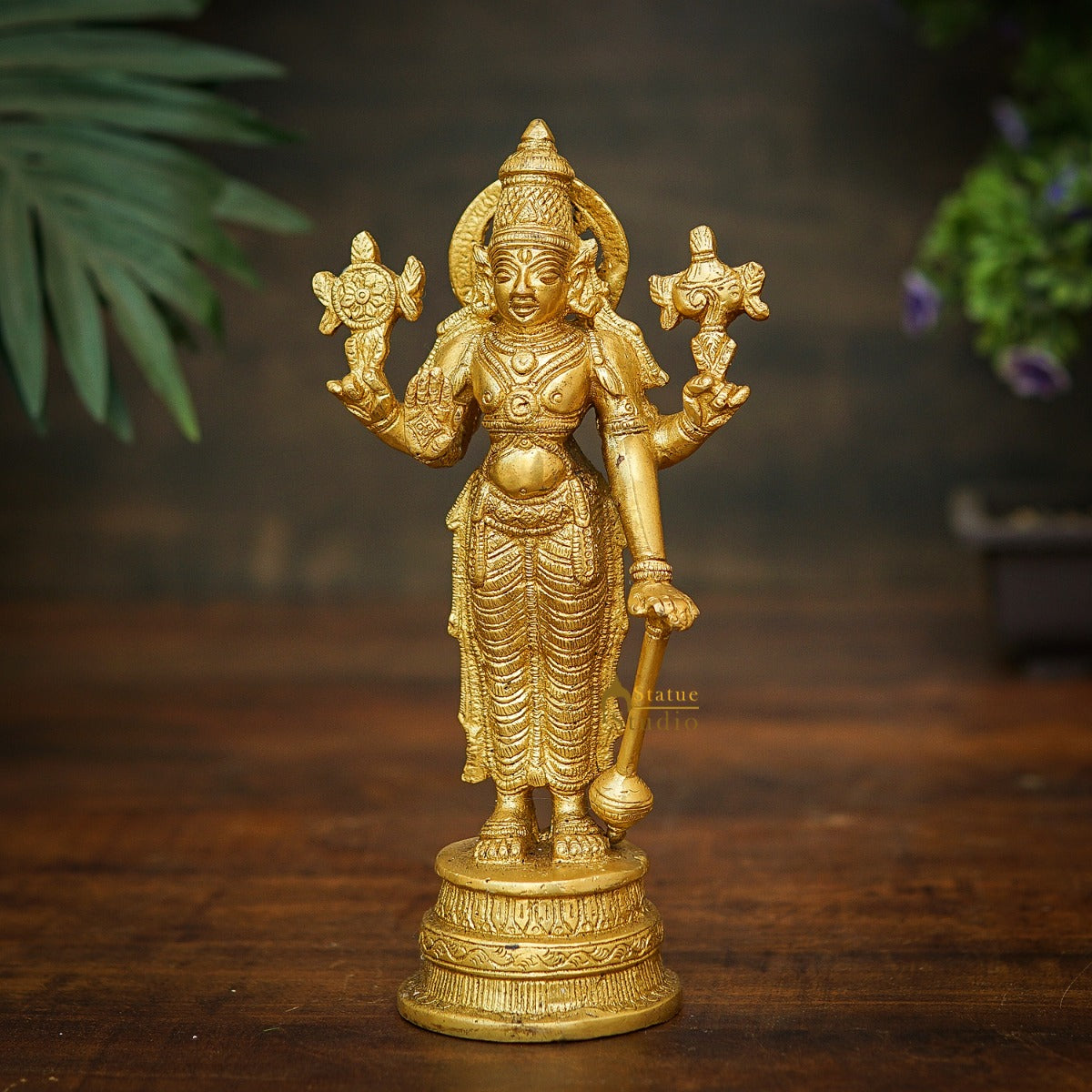Brass Fine Vishnu Idol Home Pooja Room Décor Gift Statue 8" - Eco-friendly - Sama Homes