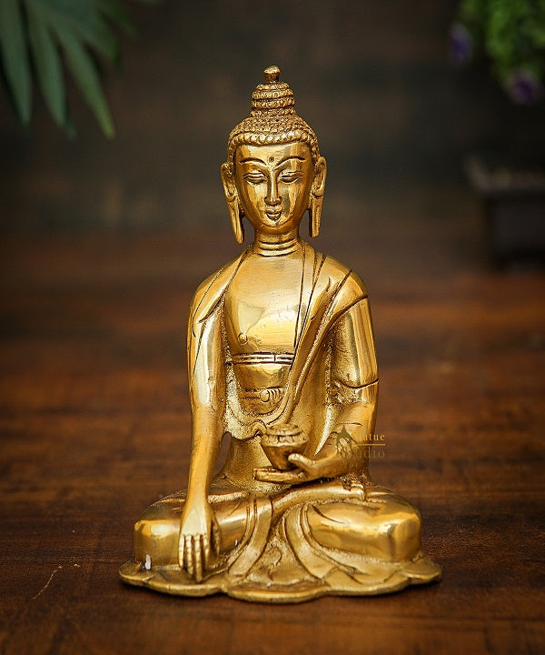 Brass Small Buddha Statue For Home Decor Gift Showpiece 6 Inch - Image 2