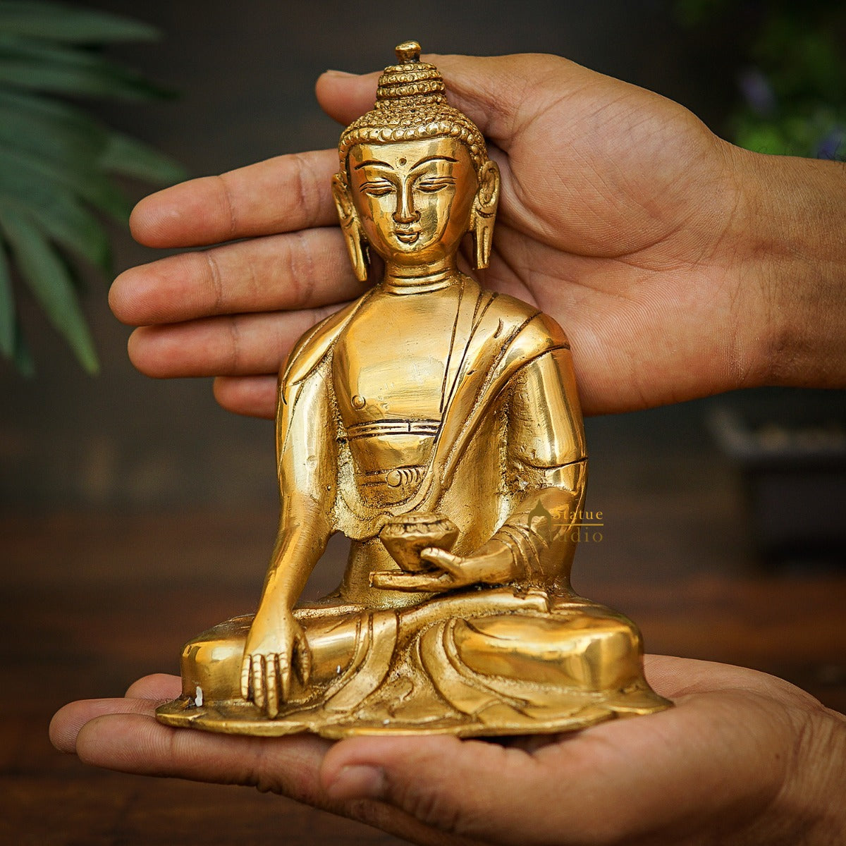 Brass Small Buddha Statue For Home Decor Gift Showpiece 6 Inch - Image 3