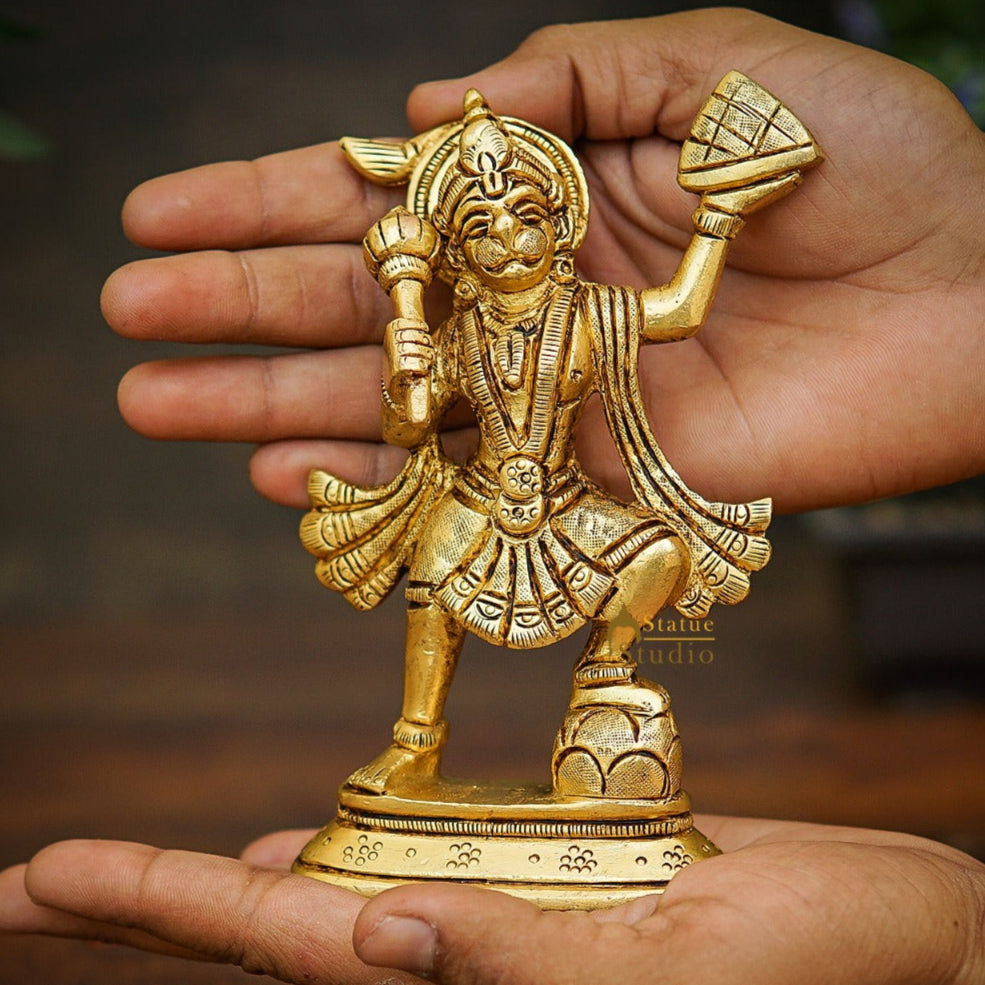 Brass Fine Hanuman Idol Carrying Hill 5 Inch