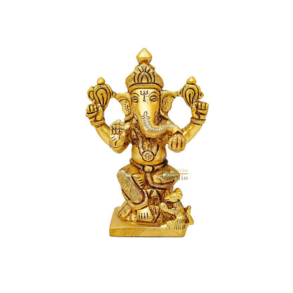 Brass Fine Mini Ganesha Idol For Home Temple Pooja Décor Statue 5" by vendor-unknown - New Arrivals (View 4)