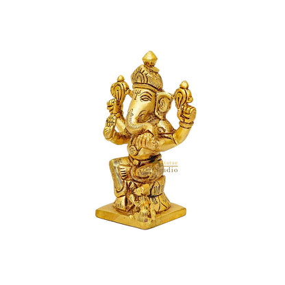 Brass Fine Mini Ganesha Idol For Home Temple Pooja Décor Statue 5" by vendor-unknown - New Arrivals (View 5)