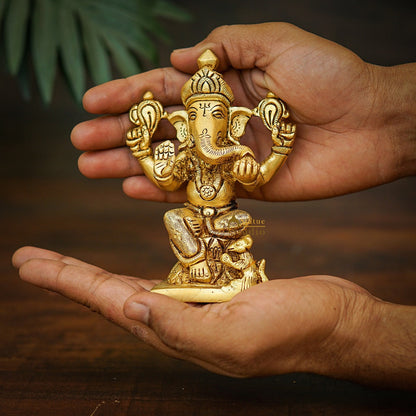 Brass Fine Mini Ganesha Idol For Home Temple Pooja Décor Statue 5" by vendor-unknown - New Arrivals (View 3)