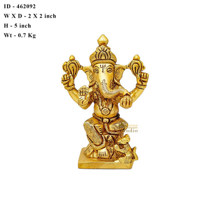 Brass Fine Mini Ganesha Idol For Home Temple Pooja Décor Statue 5" by vendor-unknown - New Arrivals (View 7)
