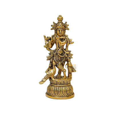 Brass Fine Krishna Idol For Home Temple Pooja Décor Gift Statue 6" by vendor-unknown - Hindu Gods (View 3)