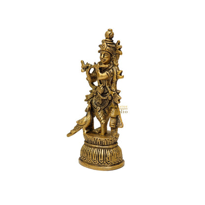 Brass Fine Krishna Idol For Home Temple Pooja Décor Gift Statue 6" by vendor-unknown - Hindu Gods (View 4)