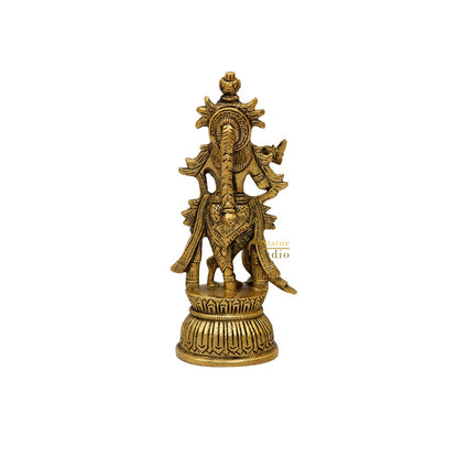 Brass Fine Krishna Idol For Home Temple Pooja Décor Gift Statue 6" by vendor-unknown - Hindu Gods (View 5)