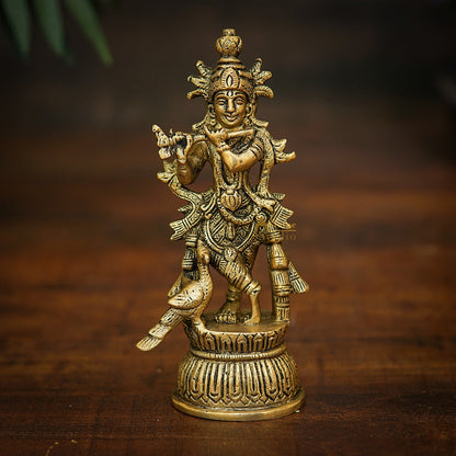 Brass Fine Krishna Idol For Home Temple Pooja Décor Gift Statue 6" by vendor-unknown - Hindu Gods