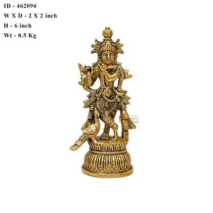 Brass Fine Krishna Idol For Home Temple Pooja Décor Gift Statue 6" by vendor-unknown - Hindu Gods (View 6)