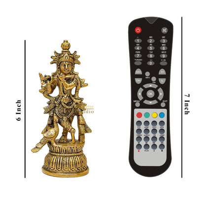 Brass Fine Krishna Idol For Home Temple Pooja Décor Gift Statue 6" by vendor-unknown - Hindu Gods (View 7)