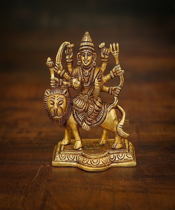 Brass Fine Mini Durga Idol For Home Temple Pooja Décor Gift 4" - Image 2