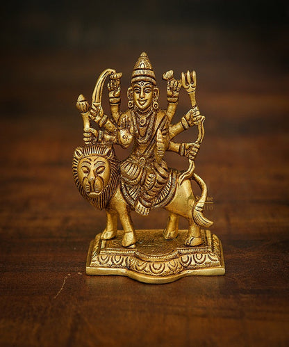 Brass Fine Mini Durga Idol For Home Temple Pooja Décor Gift 4" by vendor-unknown - Hindu Gods (View 2)