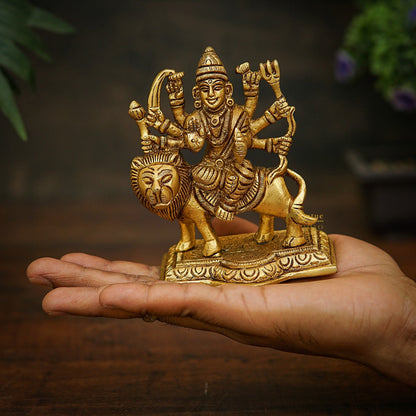 Brass Fine Mini Durga Idol For Home Temple Pooja Décor Gift 4" by vendor-unknown - Hindu Gods (View 3)