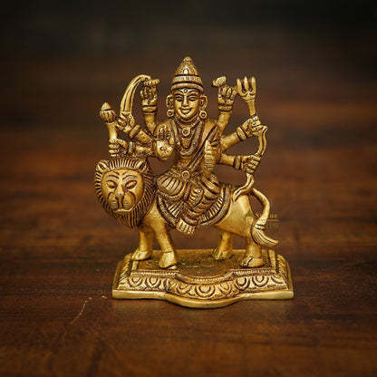 Brass Fine Mini Durga Idol For Home Temple Pooja Décor Gift 4" by vendor-unknown - Hindu Gods