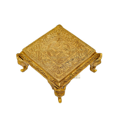 Brass Pooja Chowki For Home Temple Puja Room Diwali Décor 5 Inch by vendor-unknown - Spiritual (View 3)