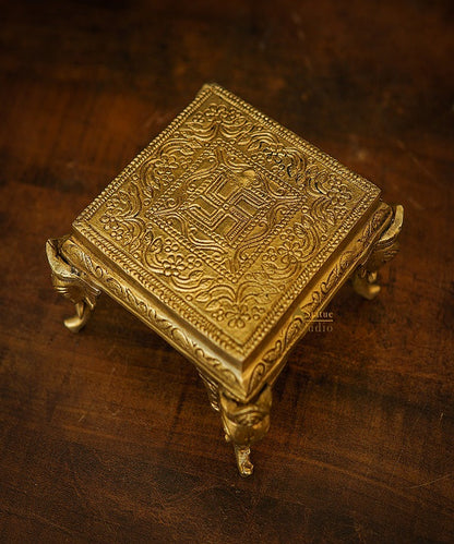 Brass Pooja Chowki For Home Temple Puja Room Diwali Décor 5 Inch by vendor-unknown - Spiritual (View 2)