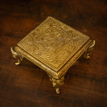 Brass Pooja Chowki For Home Temple Puja Room Diwali Décor 5 Inch by vendor-unknown - Spiritual