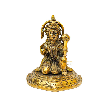 Brass Hanuman Sitting Idol For Home Temple Pooja Décor Gift Statue 6" by vendor-unknown - Hindu Gods (View 4)