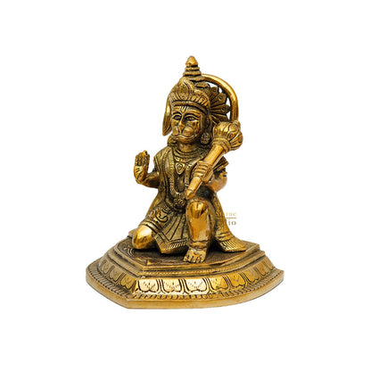 Brass Hanuman Sitting Idol For Home Temple Pooja Décor Gift Statue 6" by vendor-unknown - Hindu Gods (View 5)