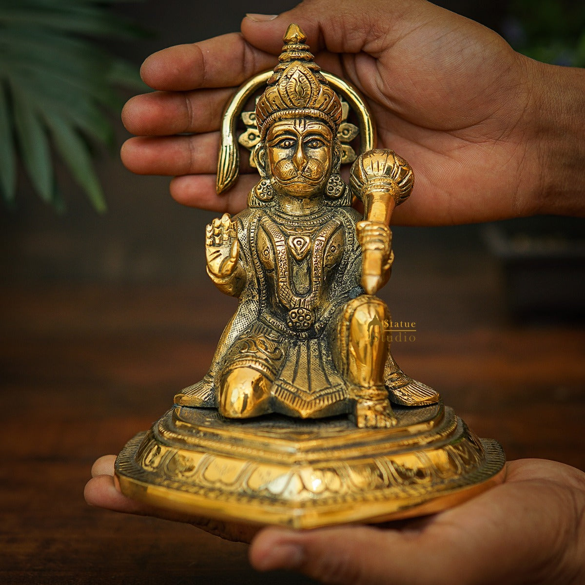 Brass Hanuman Sitting Idol For Home Temple Pooja Décor Gift Statue 6" - Image 3