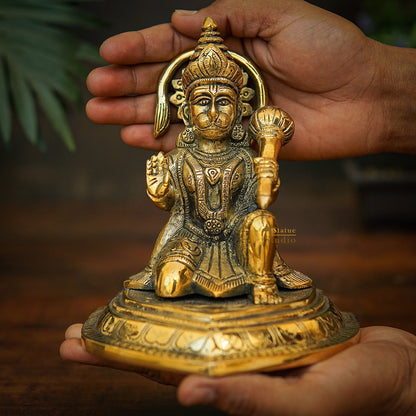 Brass Hanuman Sitting Idol For Home Temple Pooja Décor Gift Statue 6" by vendor-unknown - Hindu Gods (View 3)