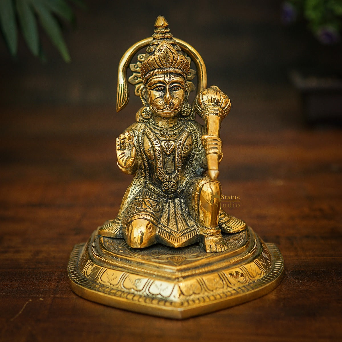 Brass Hanuman Sitting Idol For Home Temple Pooja Décor Gift Statue 6" - Eco-friendly - Sama Homes