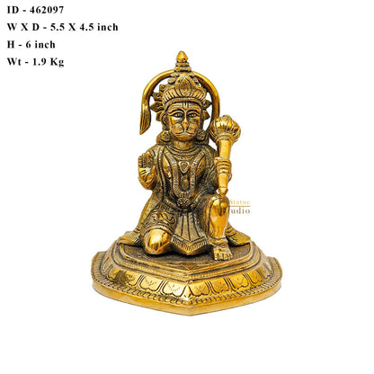 Brass Hanuman Sitting Idol For Home Temple Pooja Décor Gift Statue 6" by vendor-unknown - Hindu Gods (View 7)
