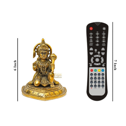 Brass Hanuman Sitting Idol For Home Temple Pooja Décor Gift Statue 6" by vendor-unknown - Hindu Gods (View 8)