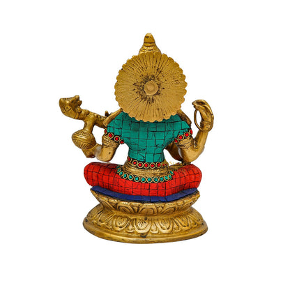 Brass Saraswati Idol For Home Temple Pooja Décor Lucky Gift Statue 9" by vendor-unknown - Hindu Gods (View 5)