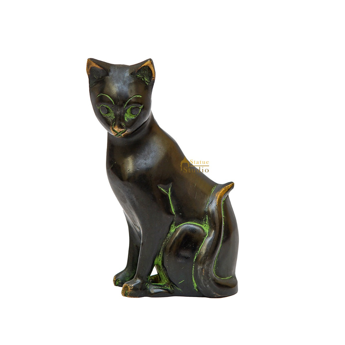 Brass Antique Cat Showpiece For Home Living Room Décor Statue 6" - Image 4