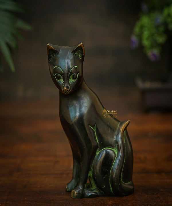 Brass Antique Cat Showpiece For Home Living Room Décor Statue 6" - Eco-friendly - Sama Homes