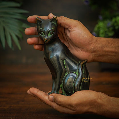 Brass Antique Cat Showpiece For Home Living Room Décor Statue 6" by vendor-unknown - Decor (View 3)