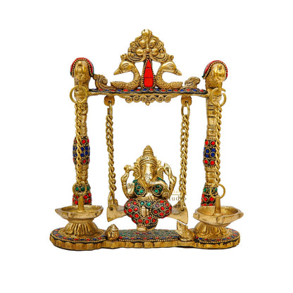Brass Ganesha Idol On Jhula Swing Home Diwali Décor Statue 9" by vendor-unknown - New Arrivals (View 4)