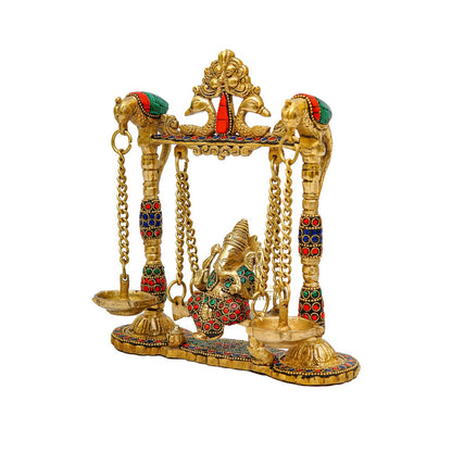 Brass Ganesha Idol On Jhula Swing Home Diwali Décor Statue 9" by vendor-unknown - New Arrivals (View 5)