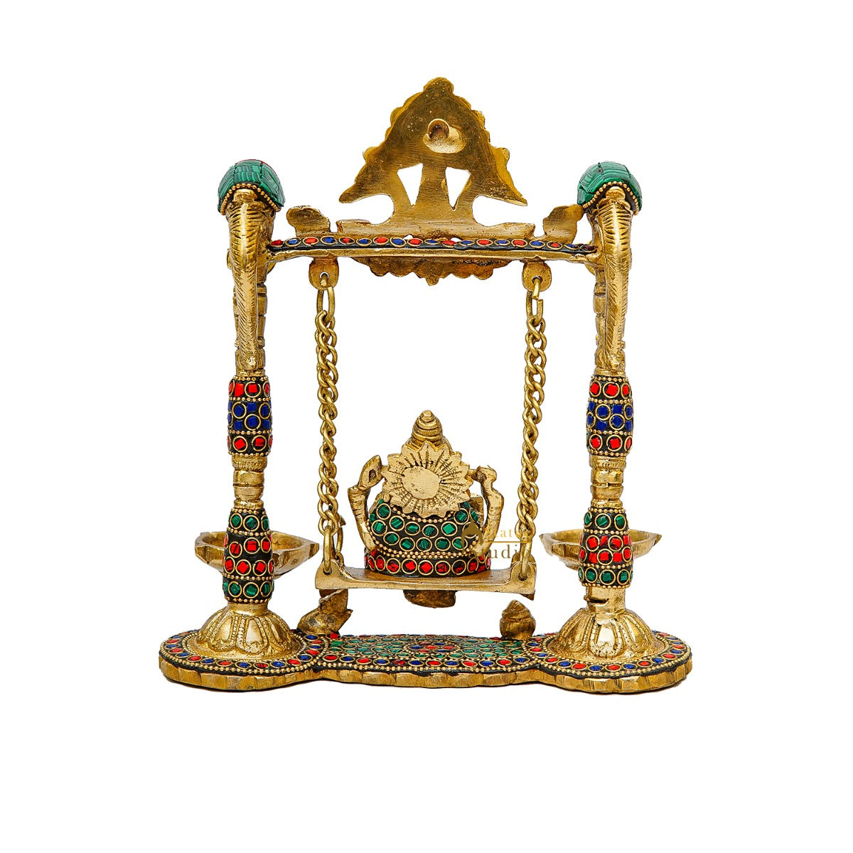 Brass Ganesha Idol On Jhula Swing Home Diwali Décor Statue 9"