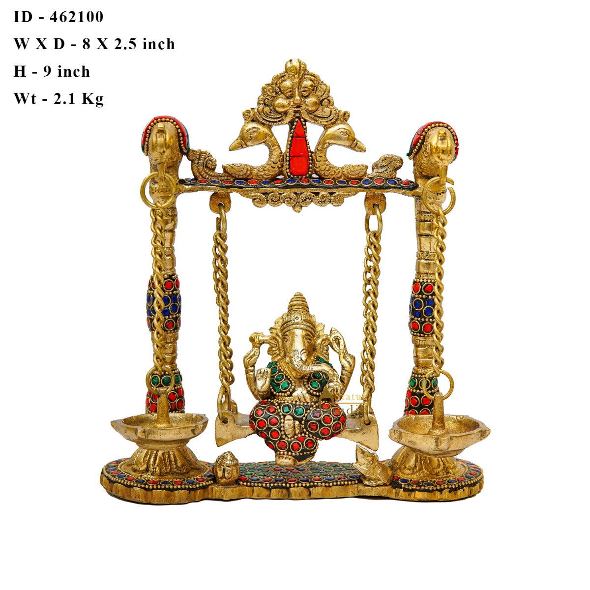 Brass Ganesha Idol On Jhula Swing Home Diwali Décor Statue 9" - Image 7