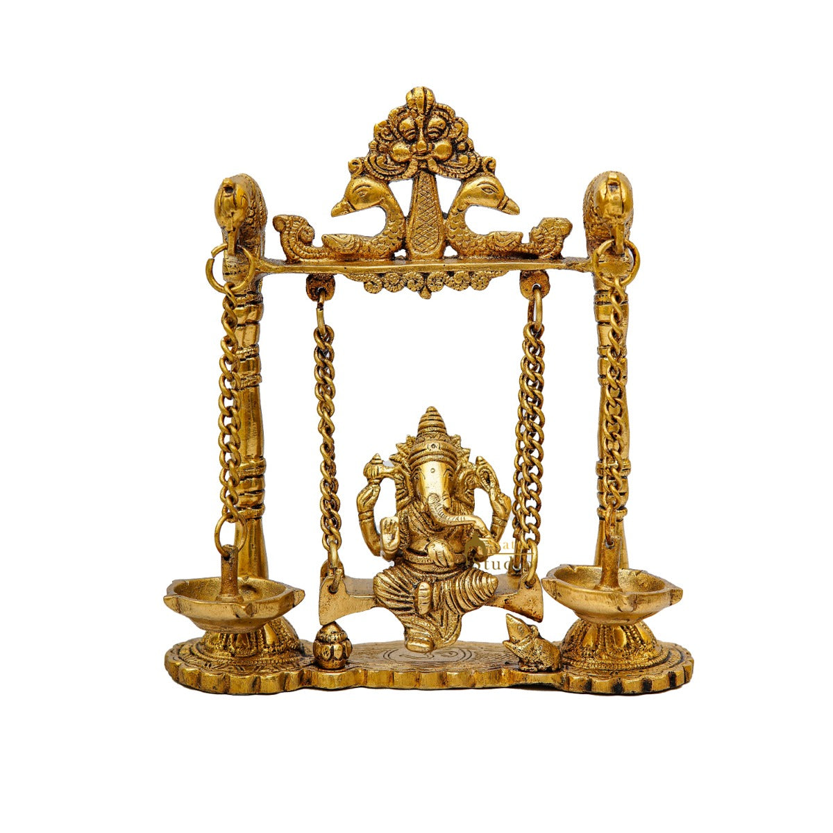 Brass Ganesha Idol On Jhula Swing Home Diwali Décor Statue 9" - Image 3