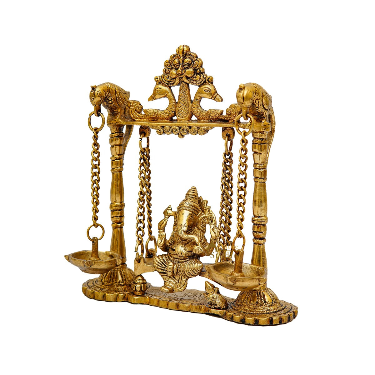 Brass Ganesha Idol On Jhula Swing Home Diwali Décor Statue 9"