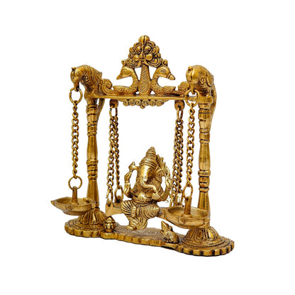 Brass Ganesha Idol On Jhula Swing Home Diwali Décor Statue 9" by vendor-unknown - New Arrivals (View 4)