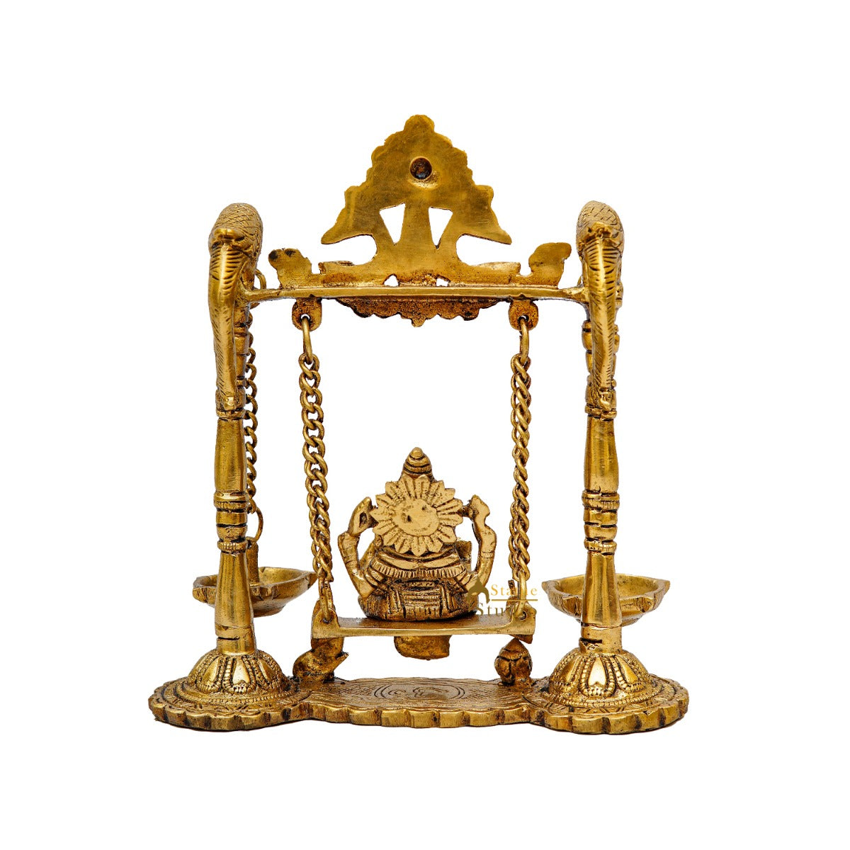 Brass Ganesha Idol On Jhula Swing Home Diwali Décor Statue 9" - Image 5