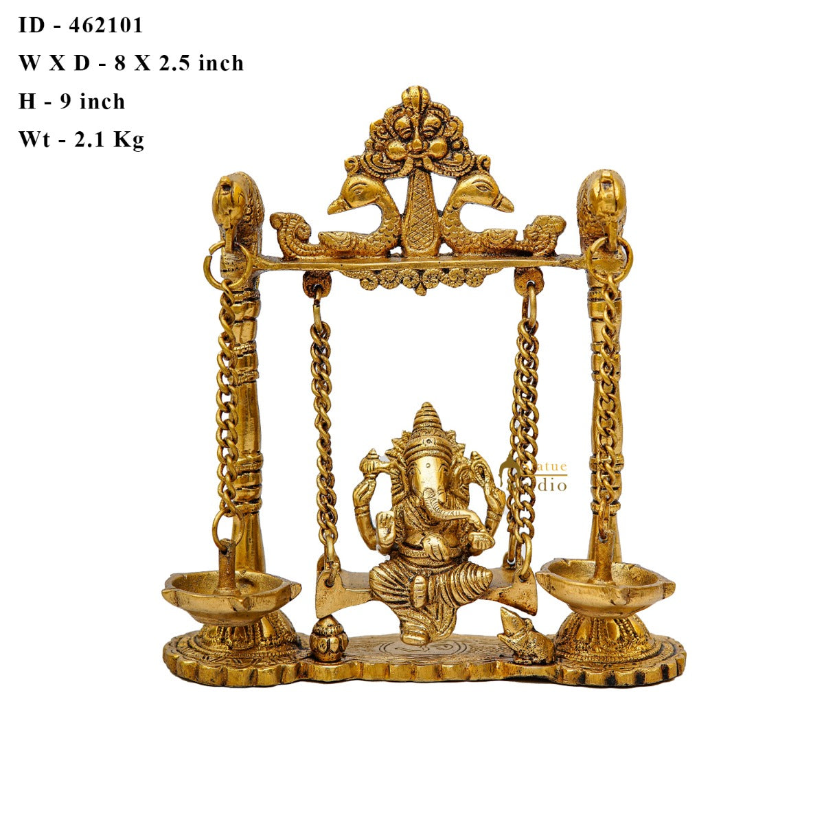 Brass Ganesha Idol On Jhula Swing Home Diwali Décor Statue 9" - Image 6