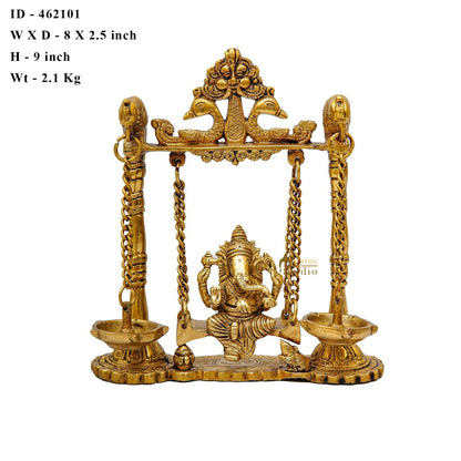 Brass Ganesha Idol On Jhula Swing Home Diwali Décor Statue 9" by vendor-unknown - New Arrivals (View 6)