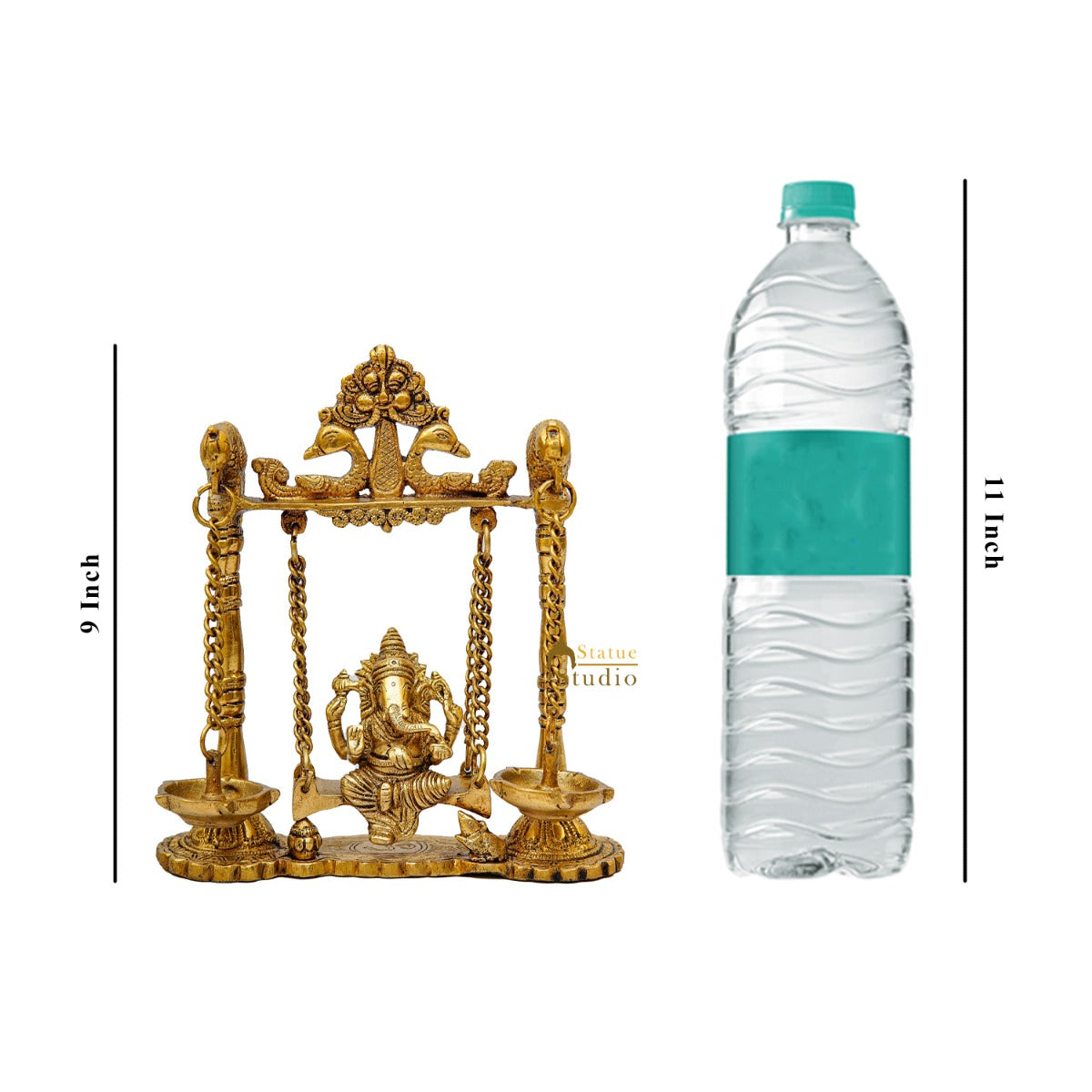 Brass Ganesha Idol On Jhula Swing Home Diwali Décor Statue 9" - Image 7