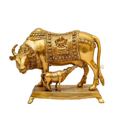 Brass Cow With Calf Statue Lucky Home Vastu Décor Gift Idol 8" by vendor-unknown - Spiritual (View 4)