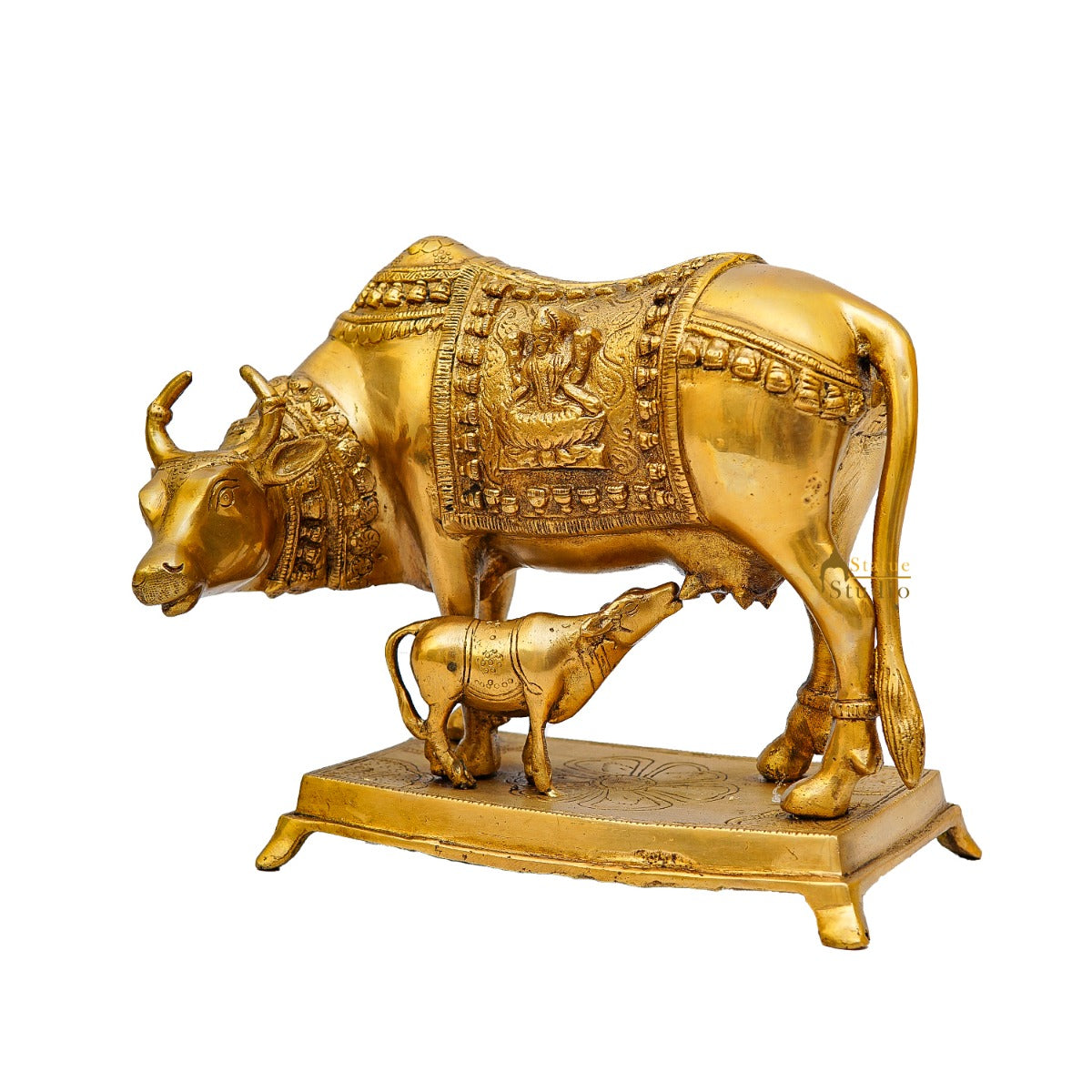 Brass Cow With Calf Statue Lucky Home Vastu Décor Gift Idol 8" - Image 5