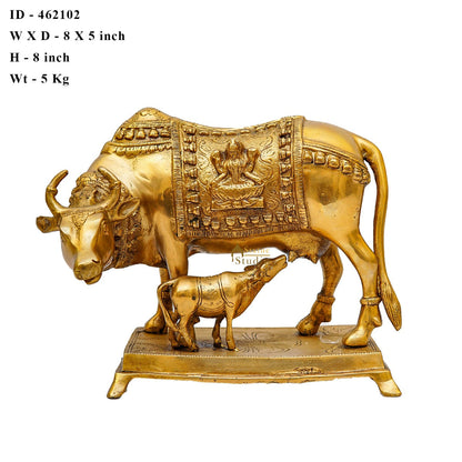 Brass Cow With Calf Statue Lucky Home Vastu Décor Gift Idol 8" by vendor-unknown - Spiritual (View 7)