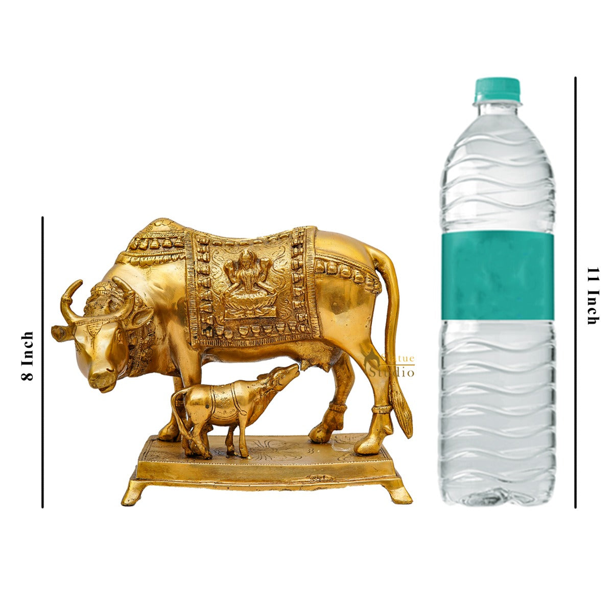 Brass Cow With Calf Statue Lucky Home Vastu Décor Gift Idol 8" - Image 8