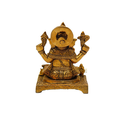 Brass Fine Ganesha Idol On Chowki Diwali Pooja Décor Gift Statue 5" by vendor-unknown - New Arrivals (View 5)