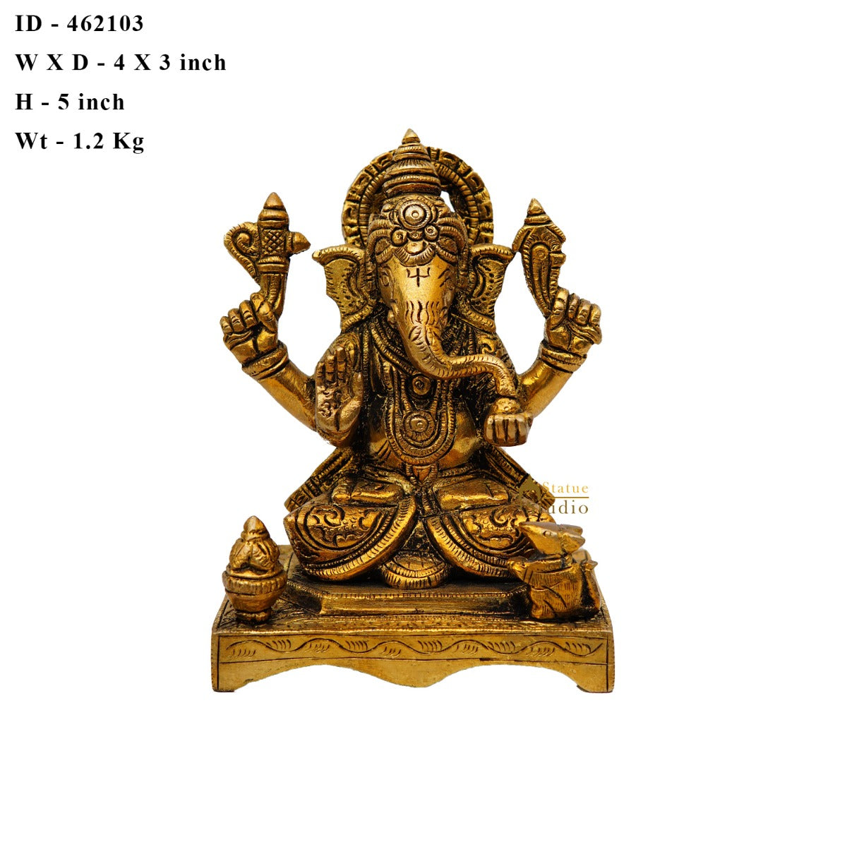 Brass Fine Ganesha Idol On Chowki Diwali Pooja Décor Gift Statue 5"