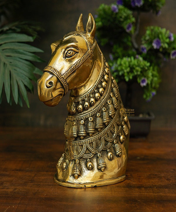 Brass Horse Face Lucky FengShui Vastu Home Décor Gift Showpiece 11" - Image 2